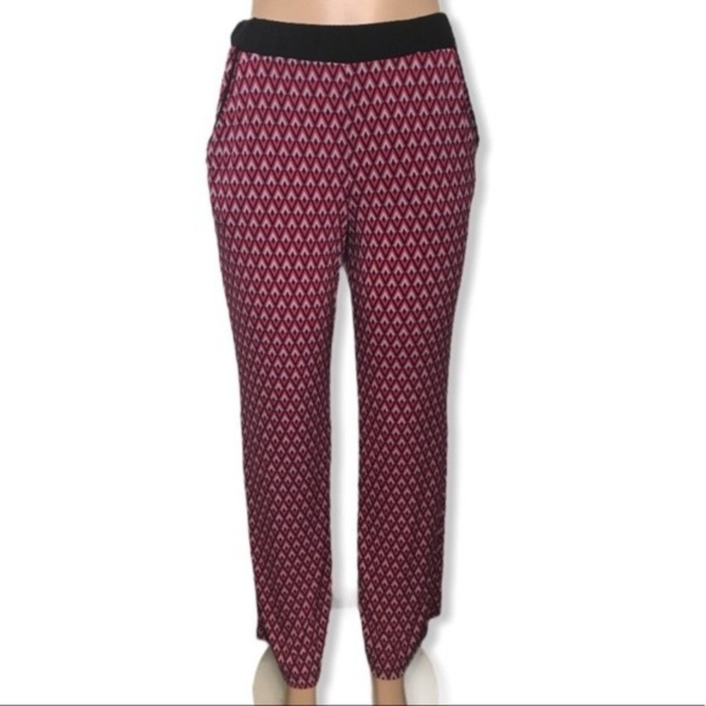 Notations Pants Satin geometric printed Burgundy red/Black size L